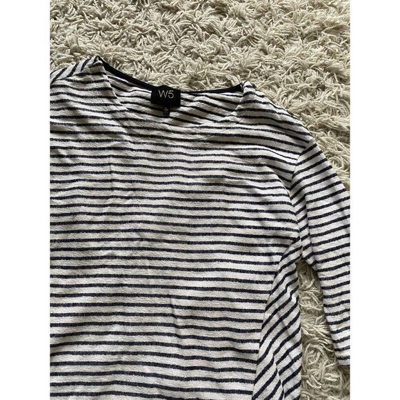 W5 Walter Baker Blouse Top Striped Blue White Cream Pocketed Sailor Large - Picture 3 of 8